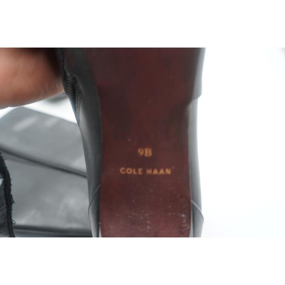 Cole Haan Loveth Tall Black Leather Boots Full Zip Heeled Knee High 9B - Picture 7 of 10